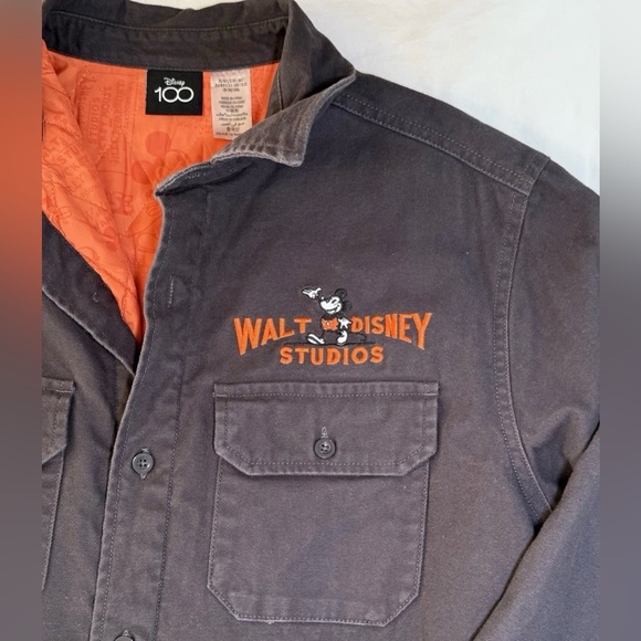 Disney 100 Walt Disney Studios Button Up Jacket Shirt Brown Orange Men's Size L - Picture 5 of 12